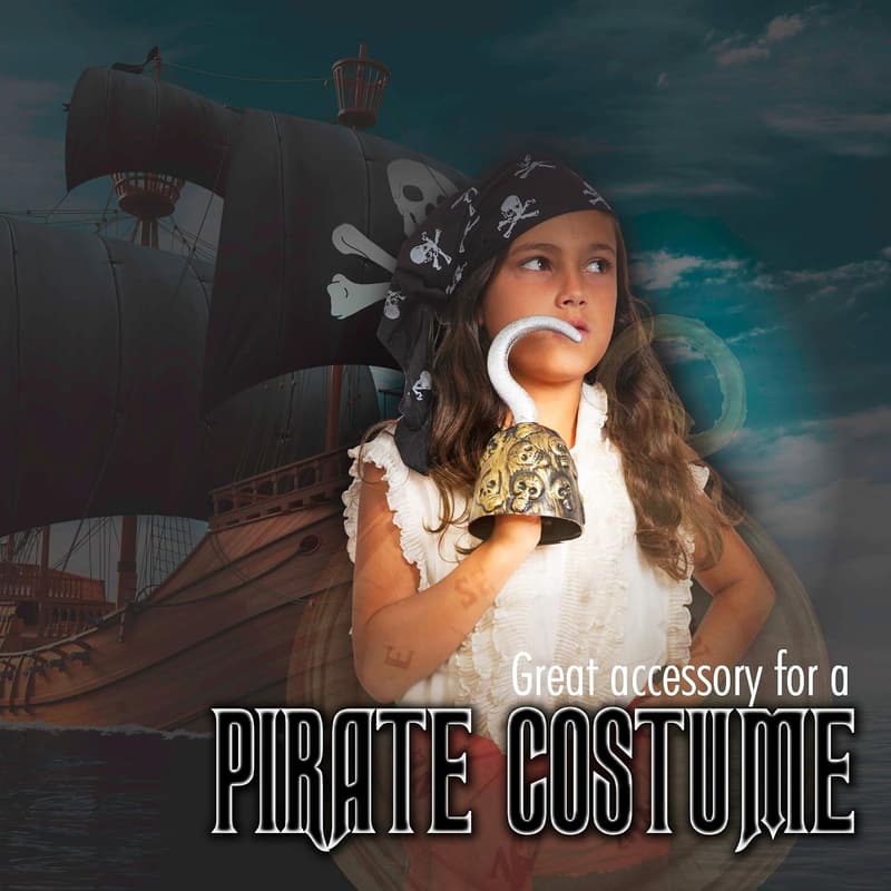 Pirate Captain Gold Hook Costume Accessory for Kids and Adults