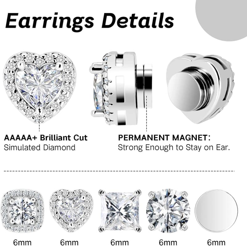 Hypoallergenic Stainless Steel Magnetic Earrings Set for Men & Women