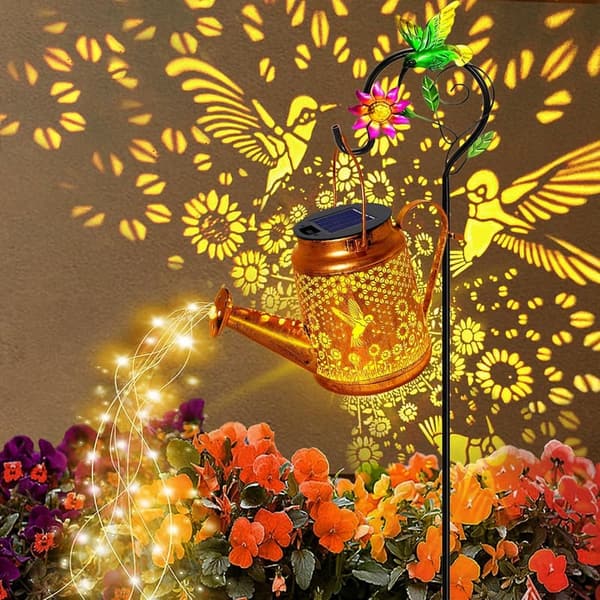 Solar Lanterns for Garden Decor - Hummingbird Watering Can Lights