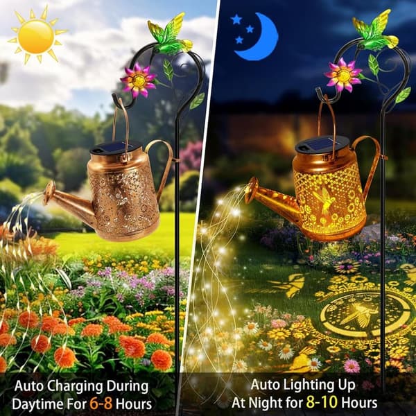 Solar Lanterns for Garden Decor - Hummingbird Watering Can Lights