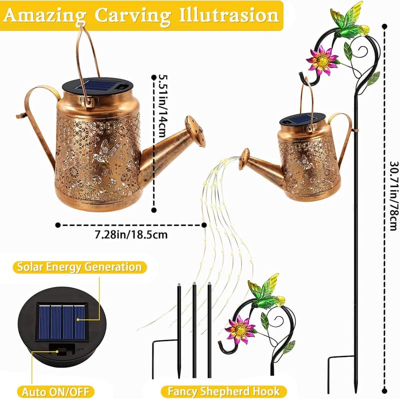 Solar Lanterns for Garden Decor - Hummingbird Watering Can Lights