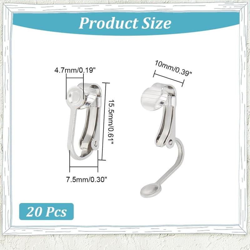 Non-Pierced Silver Earring Clips - 20pcs Stainless Steel Set