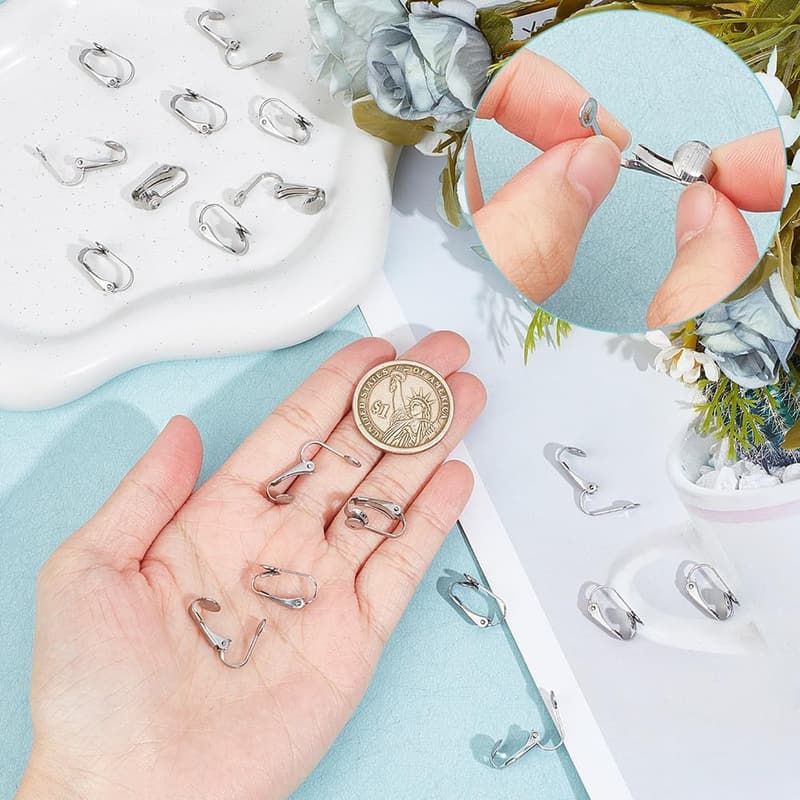Non-Pierced Silver Earring Clips - 20pcs Stainless Steel Set
