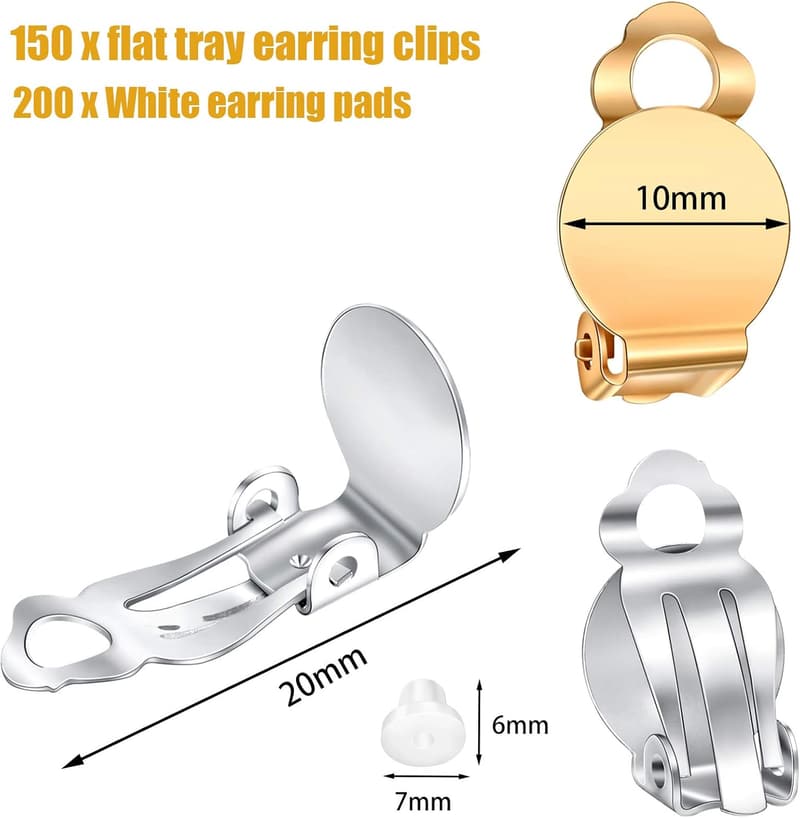 DIY Jewelry Making Kit: 150 Clip-on Earring Backs & 200 Pads