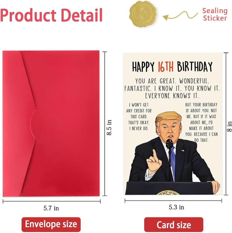 Funny Trump 16th Birthday Card for Boys and Girls