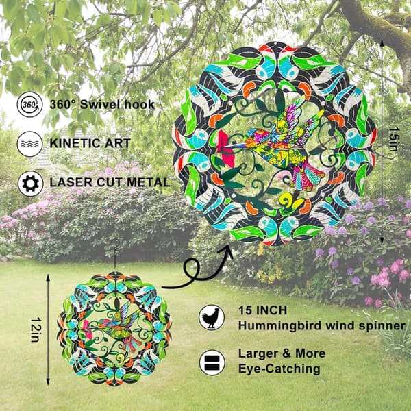 Hummingbird Wind Spinner - 15 Inch Metal Décor for Women