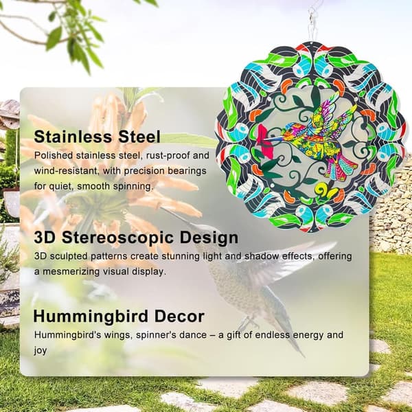 Hummingbird Wind Spinner - 15 Inch Metal Décor for Women