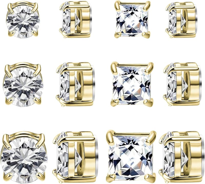 Hypoallergenic Stainless Steel Clip-On Stud Earrings, 6 Pairs