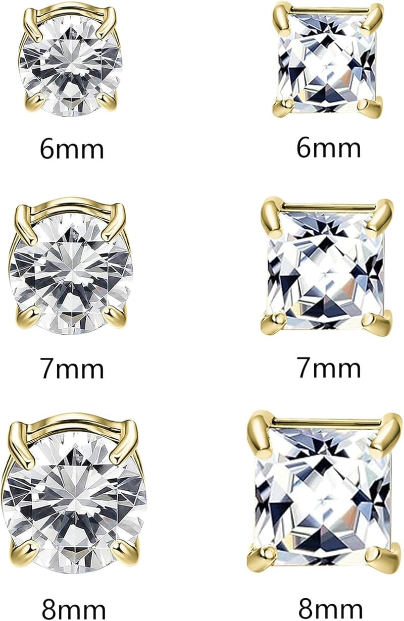 Hypoallergenic Stainless Steel Clip-On Stud Earrings, 6 Pairs