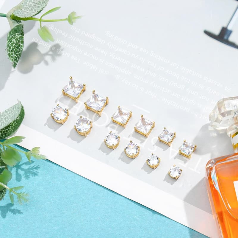 Hypoallergenic Stainless Steel Clip-On Stud Earrings, 6 Pairs