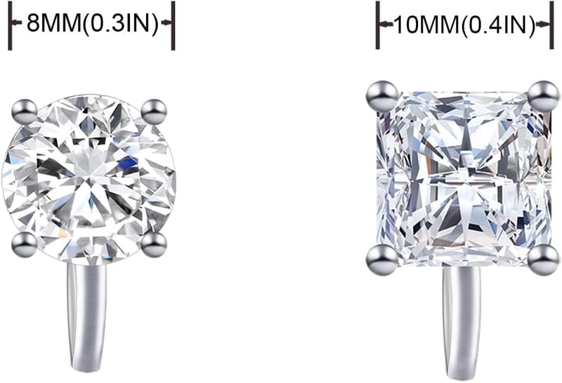 Non-Pierced 8MM Cubic Zirconia Clip-On Stud Earrings for Women
