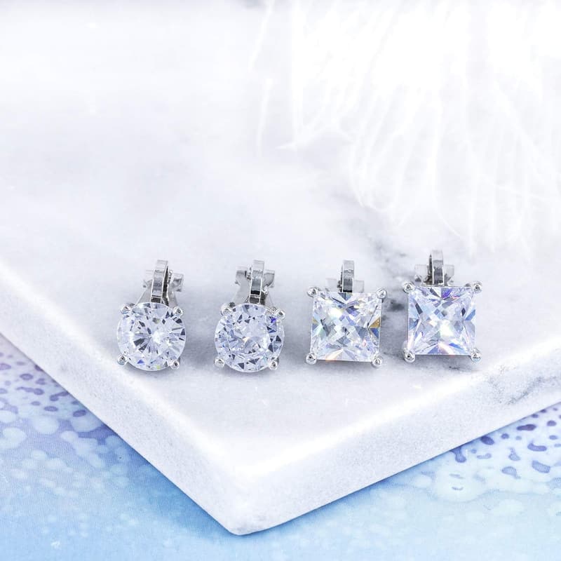 Non-Pierced 8MM Cubic Zirconia Clip-On Stud Earrings for Women