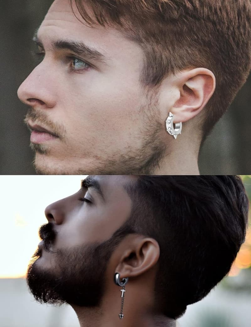 Magnetic Stud Earrings Set - Stainless Steel CZ Dangles for Couples