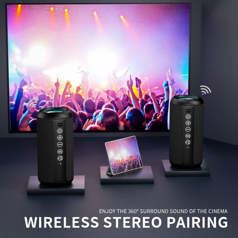Portable Bluetooth Speaker - IPX7 Waterproof, 30H Playtime, Black