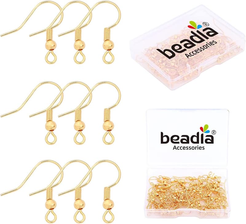 Gold Plated Earring Hooks with Beads - 80pcs for Jewelry Making