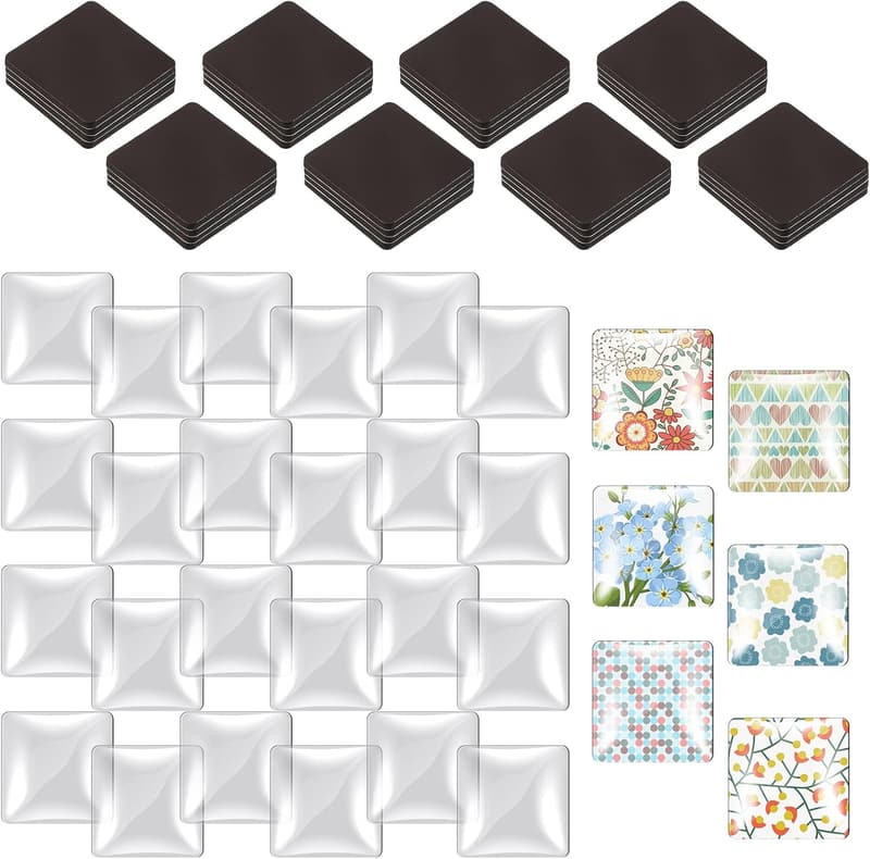 DIY Craft Magnets Set with Adhesive Glass Cabochons (72 Pieces)