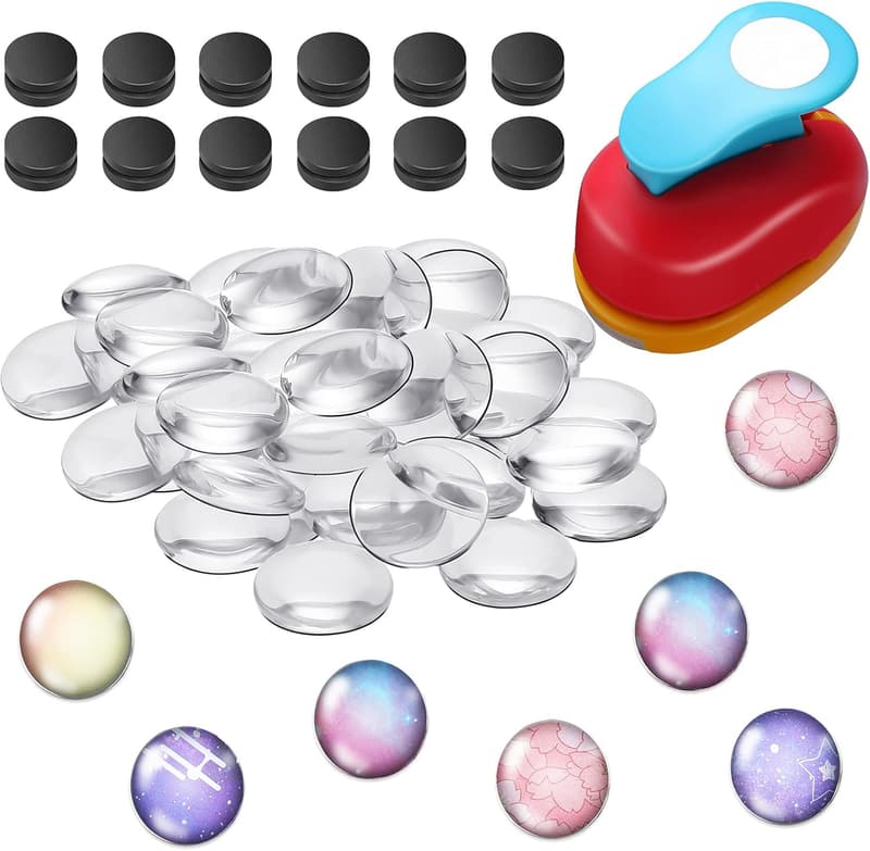 DIY Clear Glass Round Fridge Magnets Kit with Paper Punches