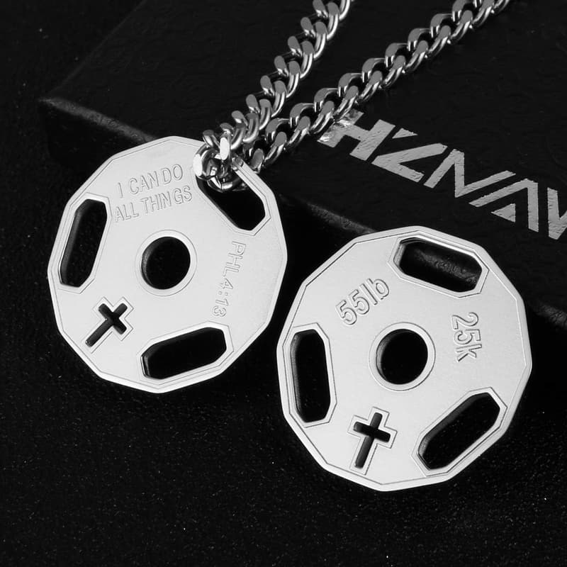 Men's Fitness Stainless Steel Dumbbell Pendant Necklace