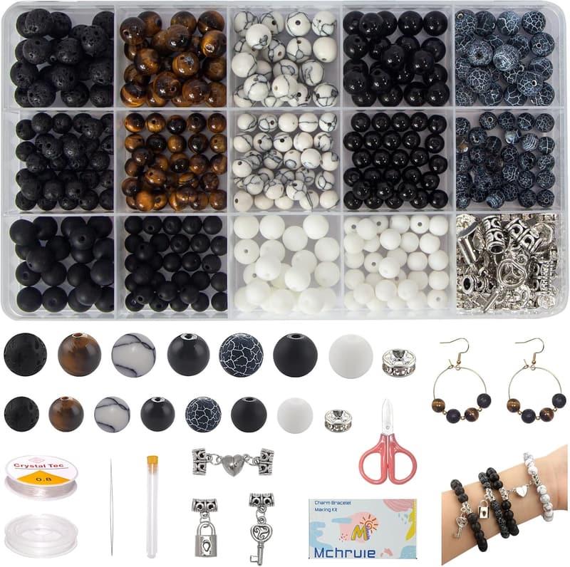 DIY Charm Bracelet Making Kit with 450 Stone Beads for Couples