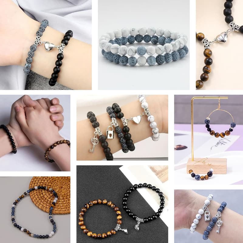 DIY Charm Bracelet Making Kit with 450 Stone Beads for Couples