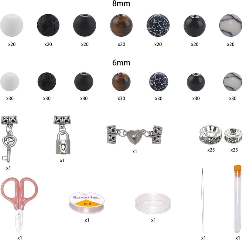 DIY Charm Bracelet Making Kit with 450 Stone Beads for Couples