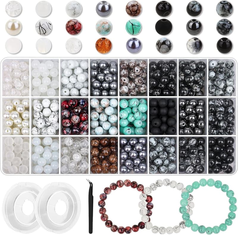 24-Color Glass Bead Set - 840pcs Round Beads for Jewelry Making