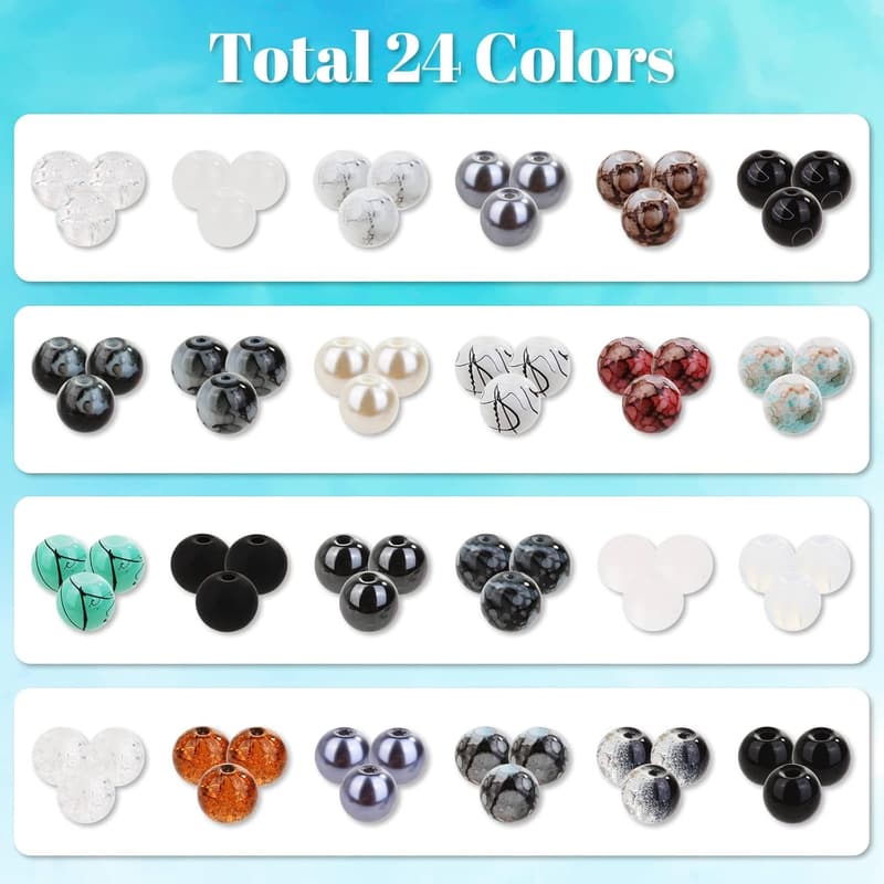 24-Color Glass Bead Set - 840pcs Round Beads for Jewelry Making