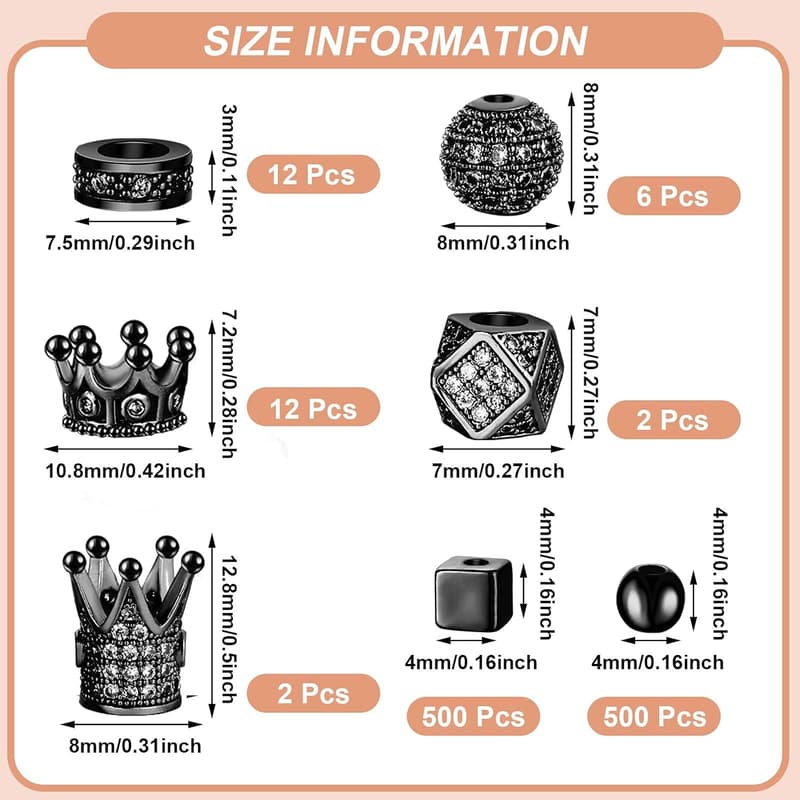 Black King Crown Rhinestone Beads for DIY Bracelet Jewelry
