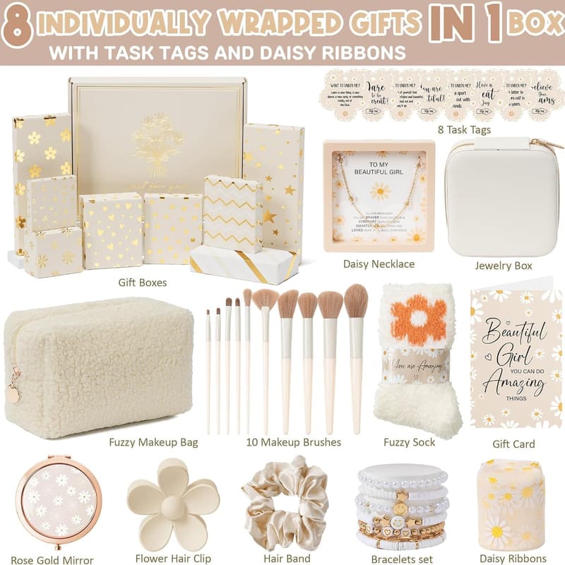 Trendy Birthday Gift Basket for Tween Girls - 8 PCS with Makeup Accessories