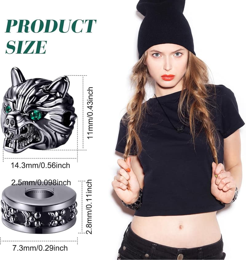 Wolf Head Charms Beads for Men’s DIY Bracelets - 24 Pieces