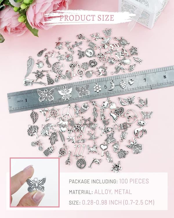 Bulk 100 PCS Tibetan Silver Charms for Jewelry Making