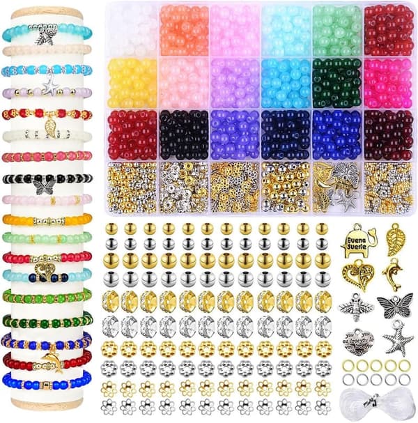Bracelet Making Kit: 1280pcs 6mm Colorful Glass Beads