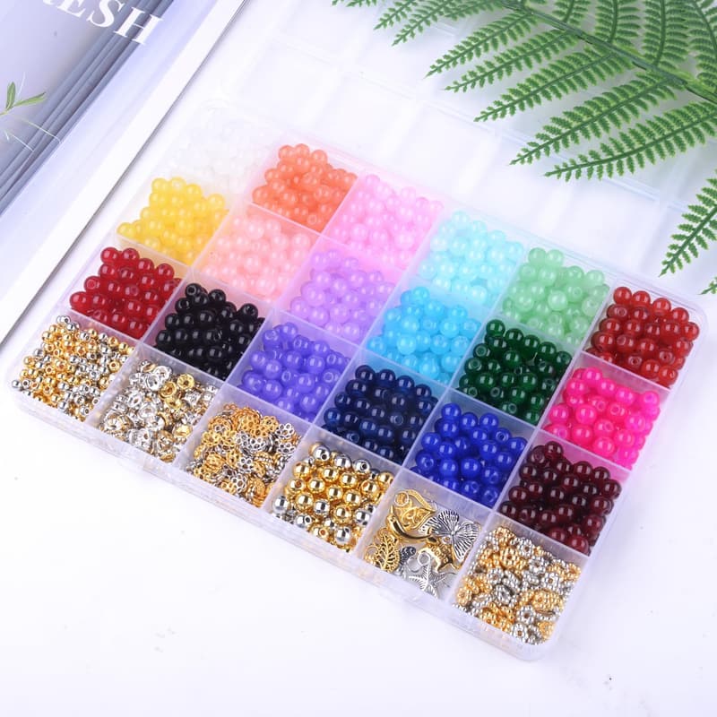 Bracelet Making Kit: 1280pcs 6mm Colorful Glass Beads