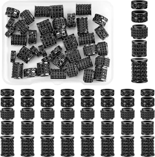Black Zirconia Tube Beads - 40 Pcs DIY Bracelet Connectors