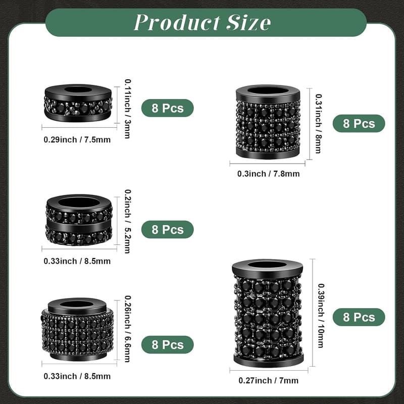 Black Zirconia Tube Beads - 40 Pcs DIY Bracelet Connectors