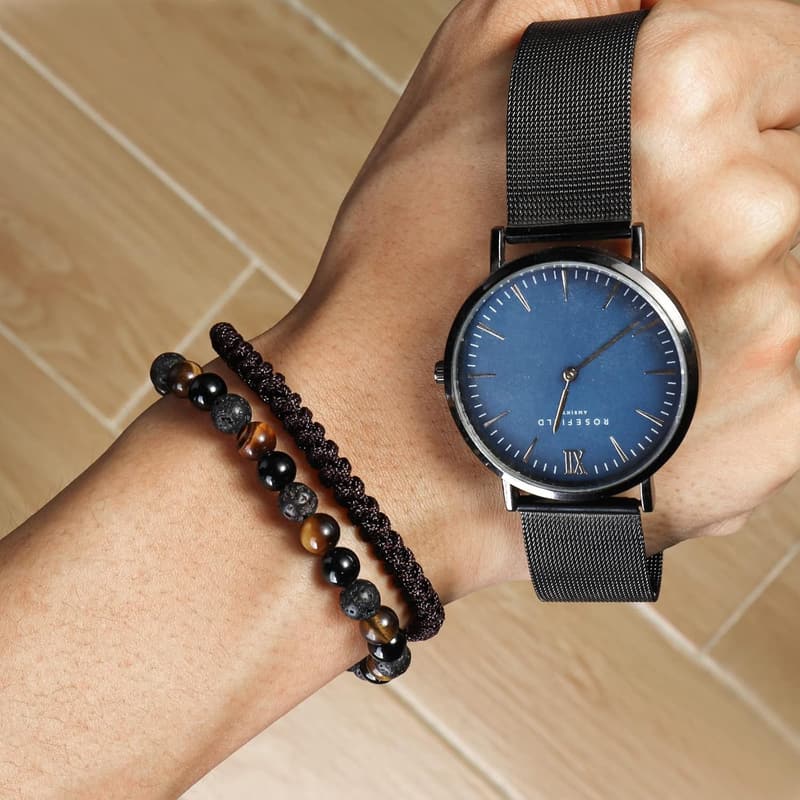 Men's 6mm Tiger Eye & Lava Bead Bracelet Set - Anniversary Gift