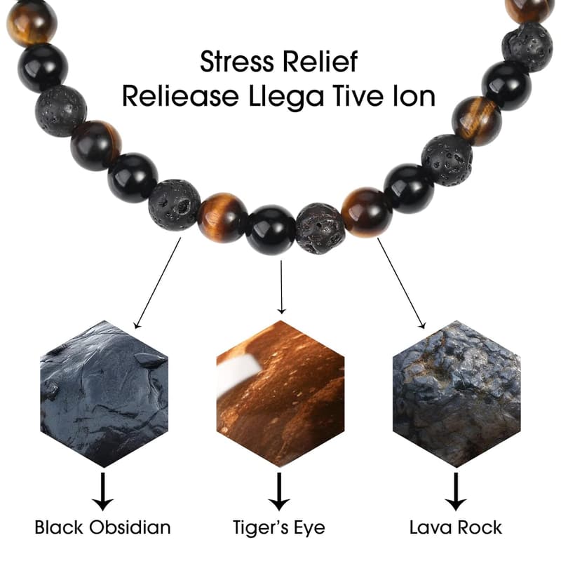 Men's 6mm Tiger Eye & Lava Bead Bracelet Set - Anniversary Gift