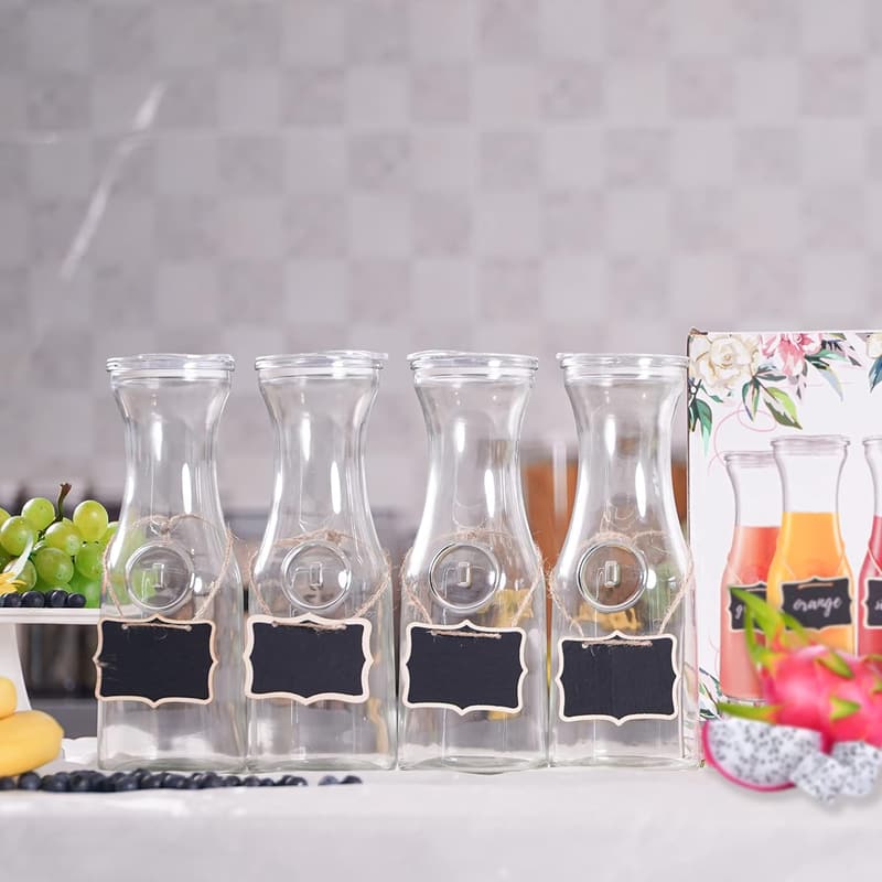 Mimosa Bar Set: 4 Glass Carafes with Lids for Beverages