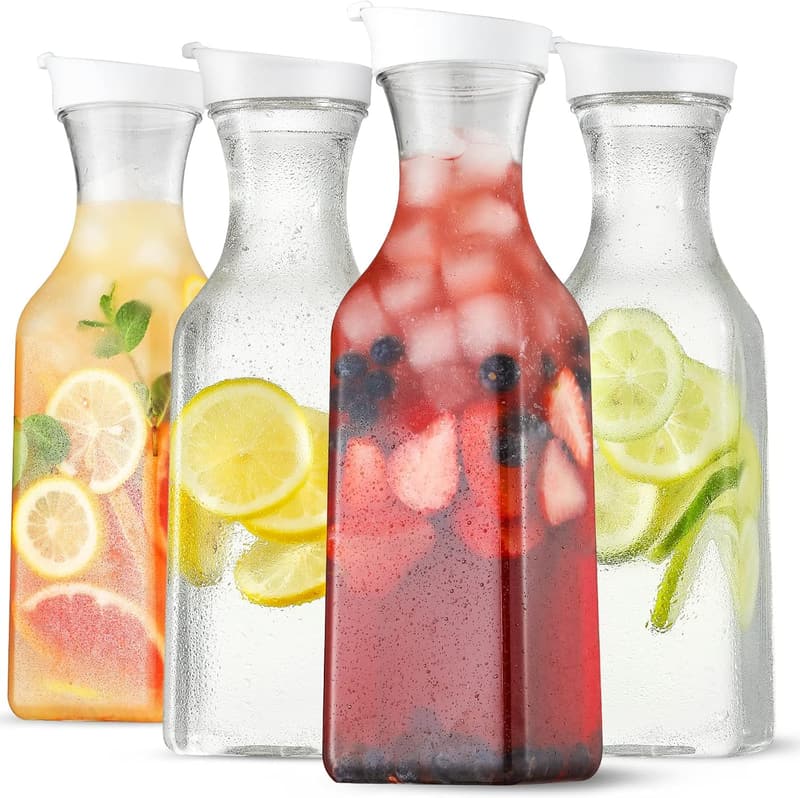 Clear Plastic Carafe Set - 50 Oz Pitchers for Beverages
