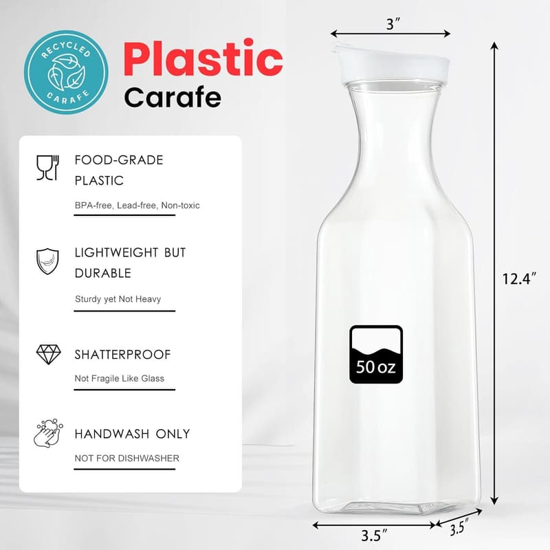Clear Plastic Carafe Set - 50 Oz Pitchers for Beverages