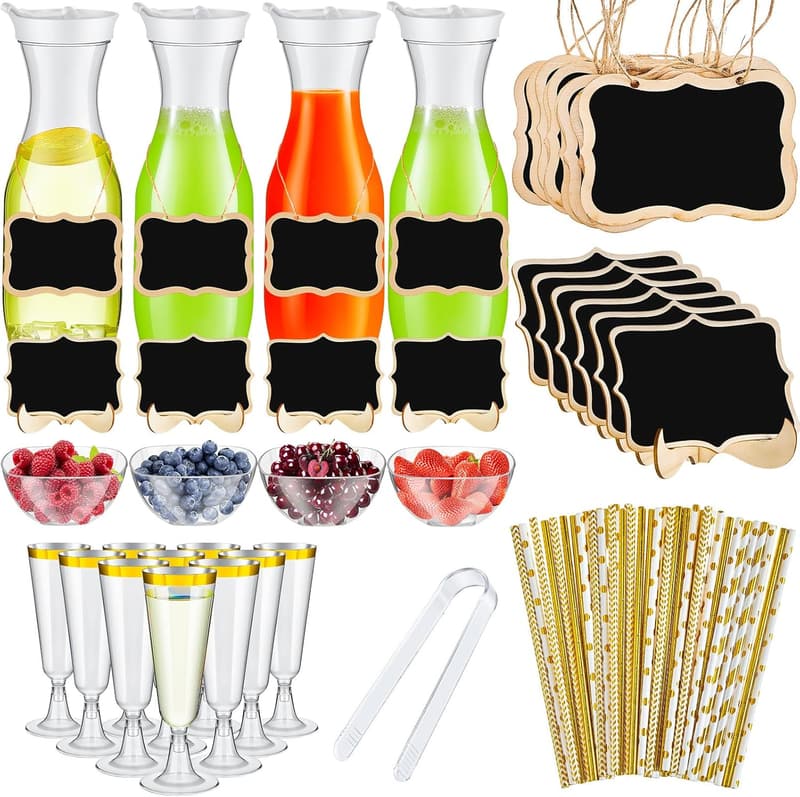 Mimosa Bar Supplies Set with Plastic Carafe, Flutes & Bowls