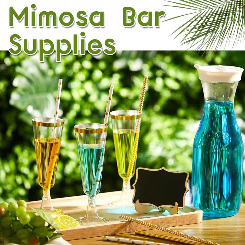 Mimosa Bar Supplies Set with Plastic Carafe, Flutes & Bowls