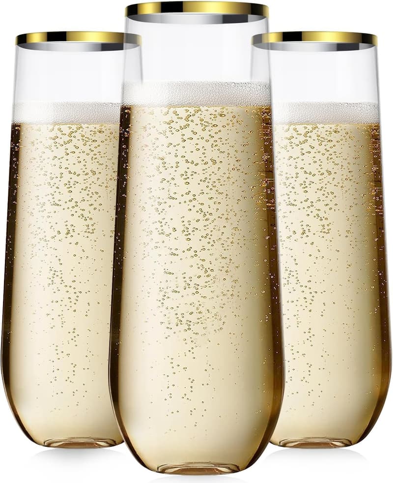 48 Pack Disposable Stemless Champagne Flutes for Parties