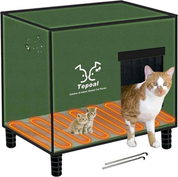 Heated Waterproof Cat House with Safe Escape Door