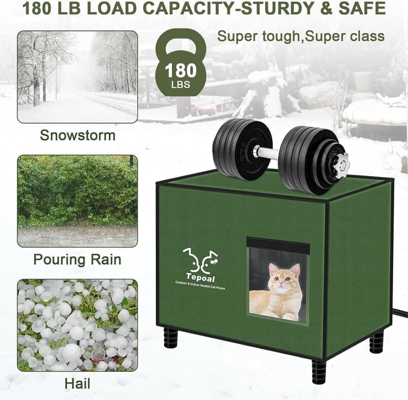 Heated Waterproof Cat House with Safe Escape Door