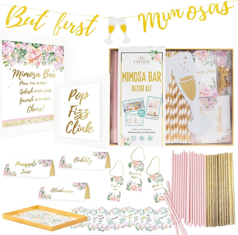 Mimosa Bar Supplies Kit - 93 Pcs for Bridal Showers & Parties