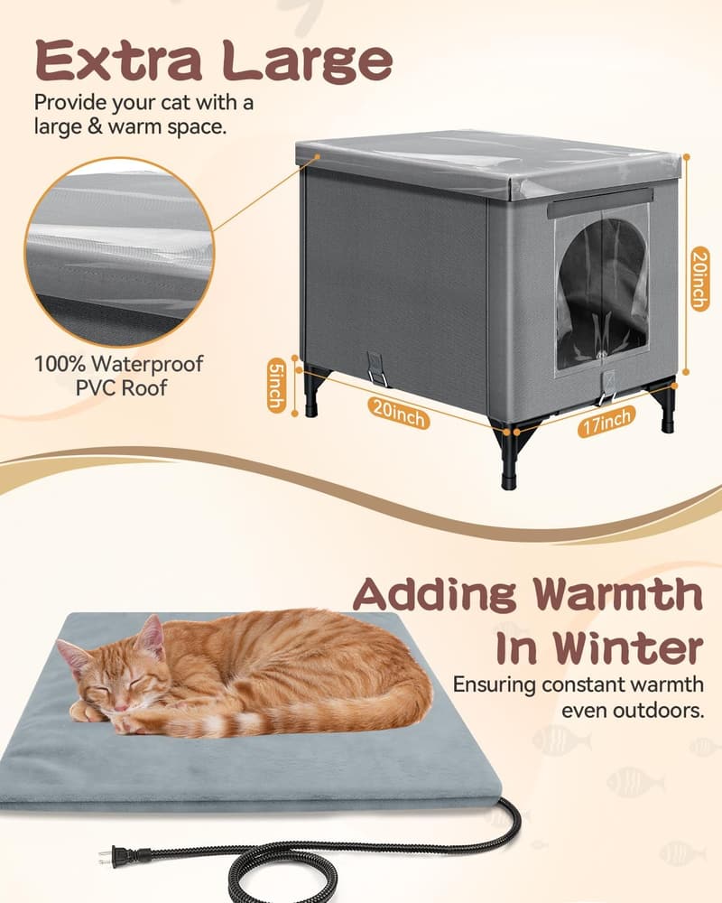 Outdoor Heated Cat House with Insulated Waterproof Design