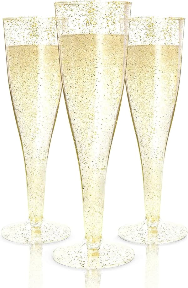 Gold Plastic Champagne Flutes - 24-Pack for Weddings & Parties