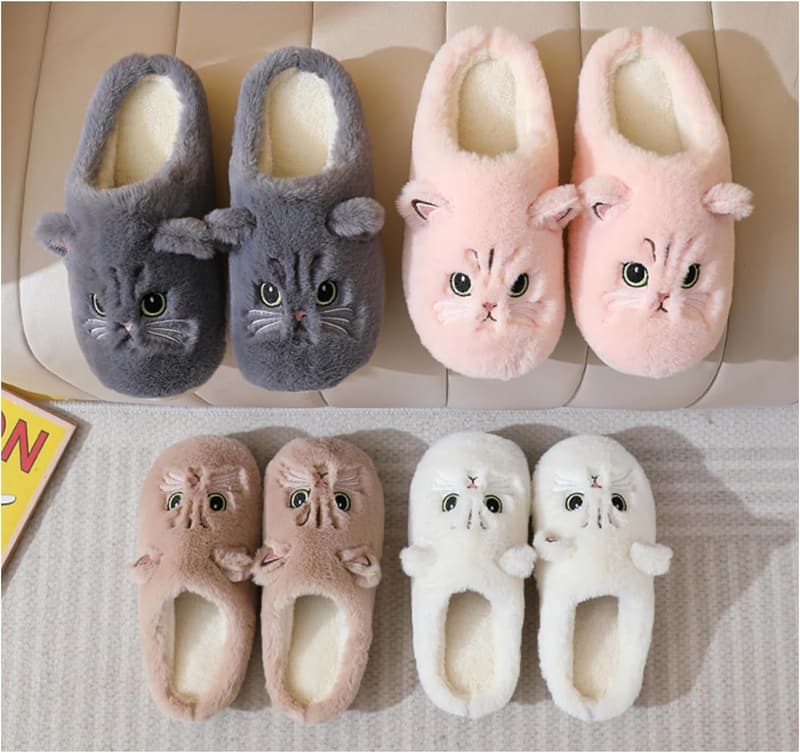 Cute Cat Plush Slippers for Women and Men - Soft & Warm