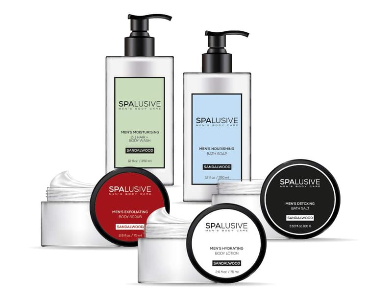 Men's Spa Gift Set - Natural Bath & Body Basket with Sandalwood Scent